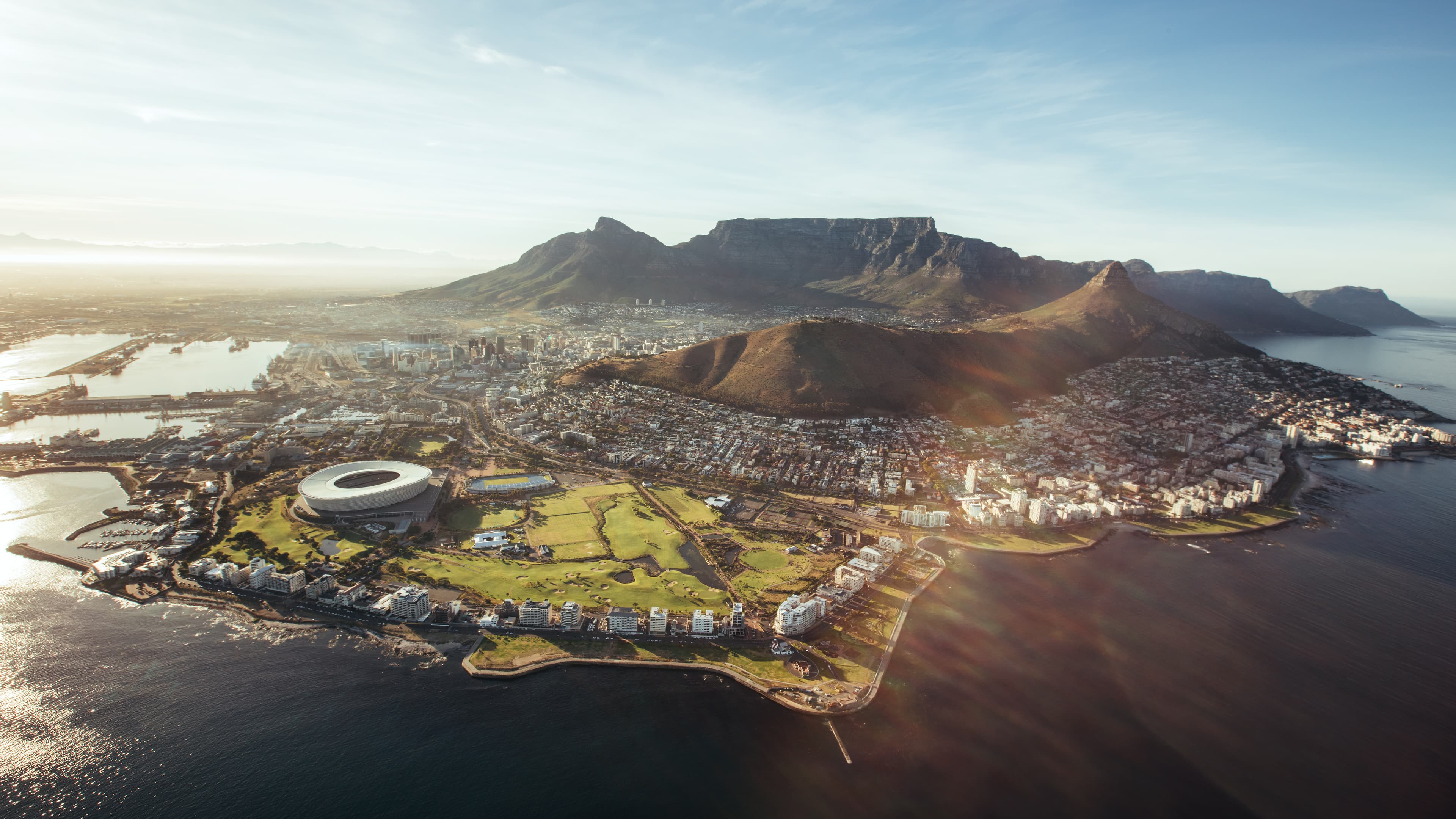 Aerial view of Cape Town with clouds